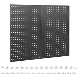 ENJOYWOOD Pegboard, 2 PCS 24"×16" Metal Peg Board Panels Black Modular Wall Organizer Kit with 30 Hooks, Dual-Size Hole Design for Home Tool Storage, Garage Organization, Kitchen, Office, Craft Room