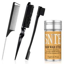 Hair Wax Stick & Hair Brush of 4Pcs, Slick Back Hair Brush with Wax Stick, Hair Brush for Slicking Back Hair, Hair Stick with Comb Set, Smooth Frizz Hair Slick Stick