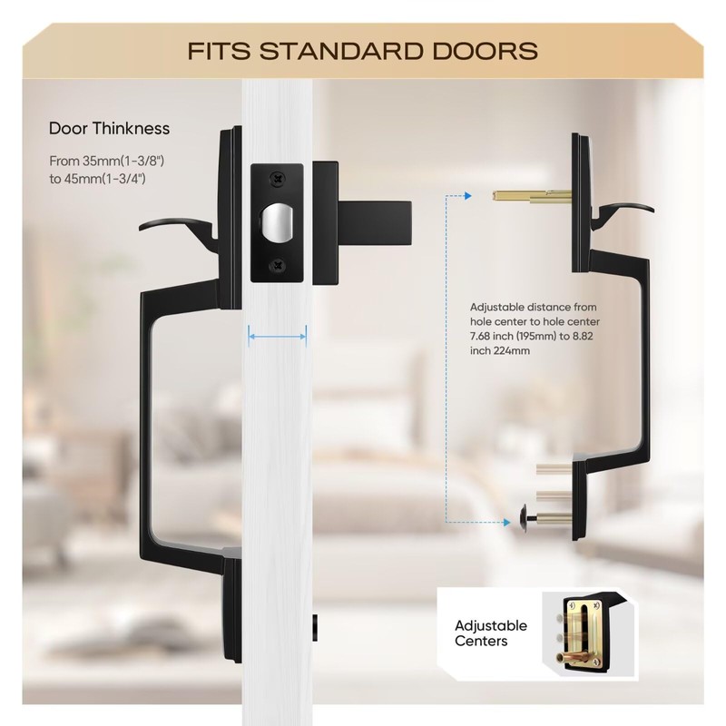 Leydebong Black Front Door Handle Set with Reversible Lever -