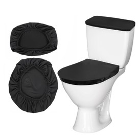 Toilet Lid Cover and Toilet Tank Cover Universal Toilet Lid Covers Replacement Toilet Cover Soft Stretch Toilet Covers Set for Bathroom Decor Accessories (Black, 1 Set)
