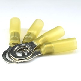 HJTOOK 10pcs M10 24A Heat Shrink Ring Wire Connector Nylon Fully Insulated Waterproof Butt Marine Automotive Electrical Wiring Crimp Terminals 3/8" AWG 12-10 Yellow