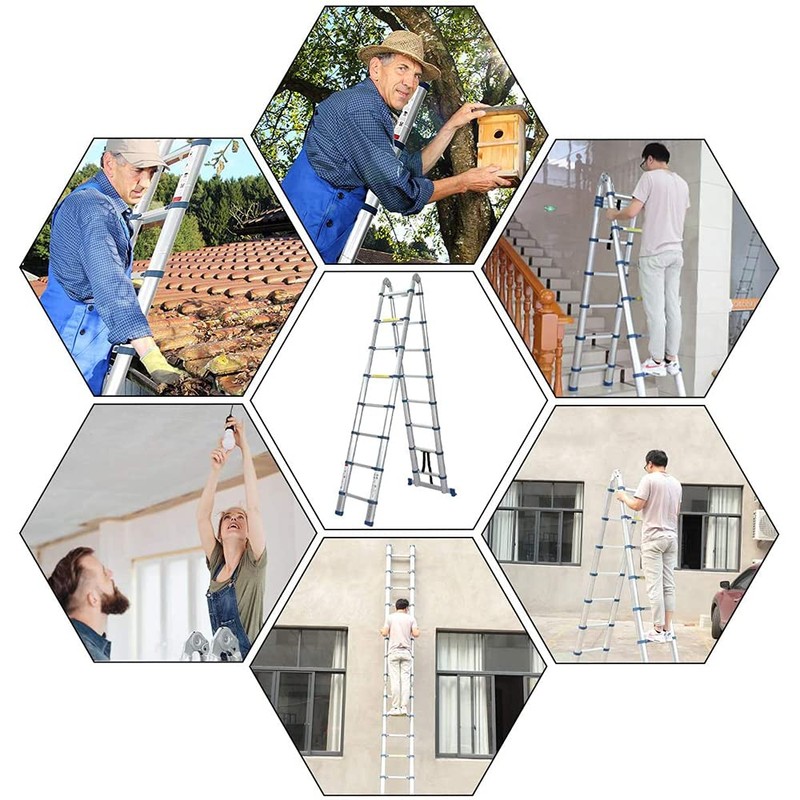 2.5M+2.5M(5M/16.5Ft) Telescopic Ladder Household Ladders,Aluminum Telescoping Extension Ladder A-Frame Lightweight
