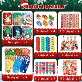 218 Pcs Christmas Stationery Set for Kids Includes Pencil sharpener Eraser Ruler Stamp Mini Notebook Treat Bags Stickers, Xmas Party Themed Classroom Gift Exchange School Games Prizes Carnival Events