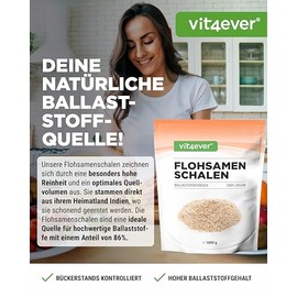 Vit4ever® Psyllium Husks, 99% Purity Laboratory Tested Indian Psyllium, Low Carb and Fibre Rich, Without Additives, Vegan, 1100 g / 1.1 kg | Indian psyllium husks, residue controlled and without additives - - vegan and laboratory tested