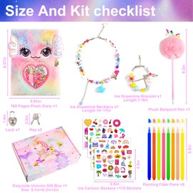 EABUY Diary for Girls with lock and keys, Kids Journal School Travel Notebook Gift Set for Writing and Drawing,Multicolored Pen, Stickers, Birthday Gift for Girls ages 6-8 (pink-fish)