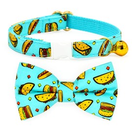 Taco Cat Collar Bow Tie, Breakaway Safety Collar, Wedding/Birthday Cat Accessories, Adjustable Bowtie, Removable Jingle Bell