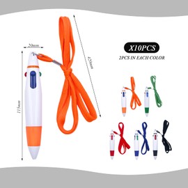 10 Pieces of 4-Color Ballpoint Pens, Multi-Color Marker Pens, Multi-Color Ballpoint Pens with Lanyards, Anti-Lost Portable Pens, Neck-Hanging Ballpoint Pens, Office and Study Supplies