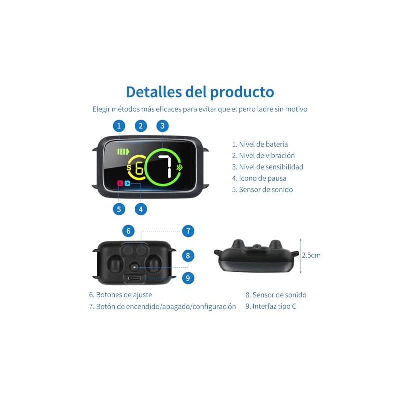 JESWO Collar Antiladridos Perro con Pantalla y 7 Sensibilidades Ajustables