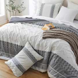 Oli Anderson Comforter Sets, 3 Pieces Shabby Chic All Season Down Alternative Bed Set, Tufted Aztec Bedding Set with Matching Shams (Grey, Queen)
