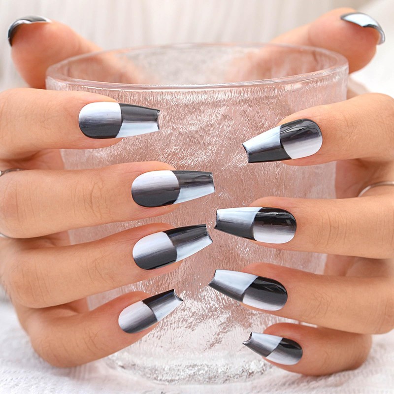 Sethexy Colour Gradient Nails Press Chess Board Handmade Long Coffin