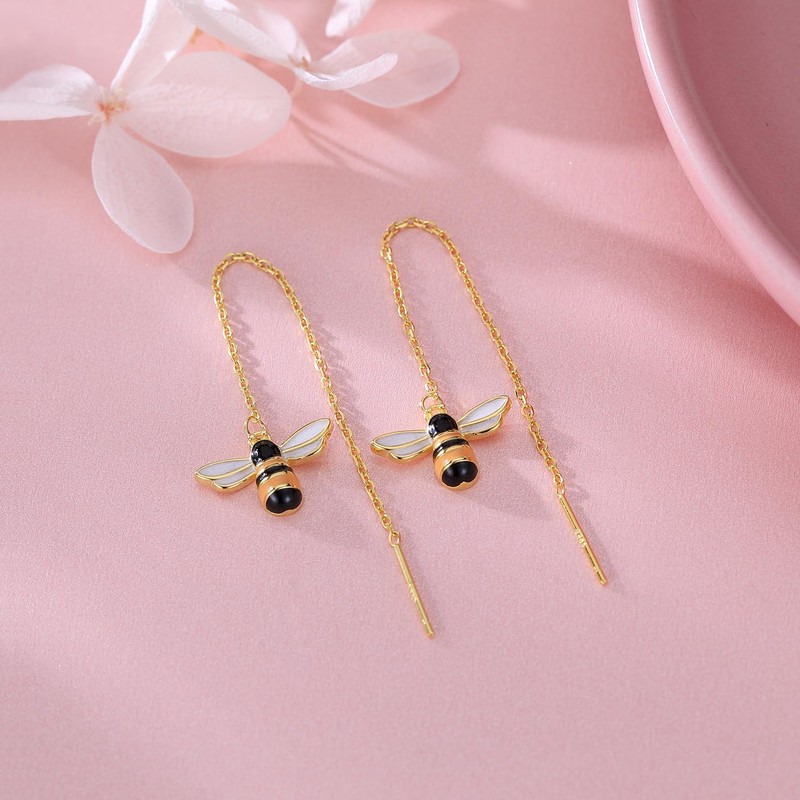 SLUYNZ Solid 925 Sterling Silver Bumble Bee Dangle Earrings for