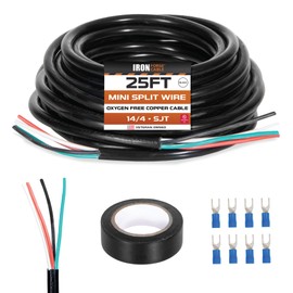 Iron Forge Cable 14/4 Mini Split Wire - 25ft, 300V, 14 Gauge 4 Conductor Wire with Connectors and Tape - 14-4 Copper Conductor Cable UL/ETL Certified