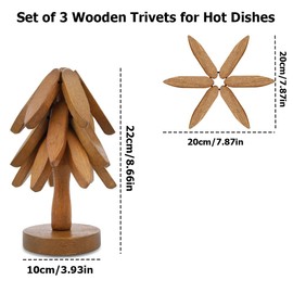 Wooden Trivets for Hot Dishes, Jaxbo Tree Shape Trivet Set, Walnut Tree Table Mat, Set of 3 Natural Foldable Wooden Tree Trivet for Hot Dishes/Pot/Bowl/Teapot/Hot Pot
