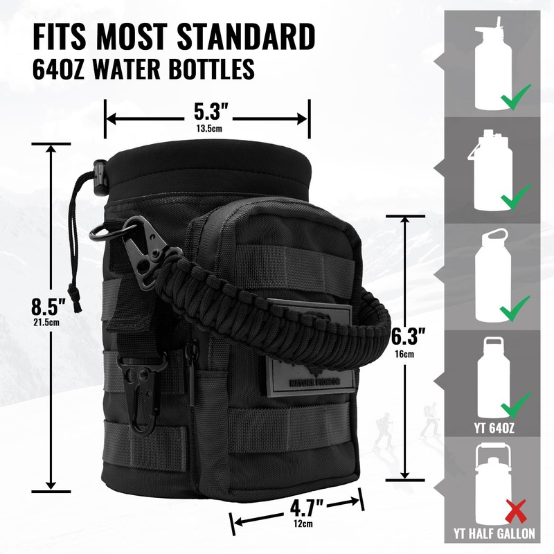 NATURE PIONEOR 32 64 128oz Tactical Water Bottle Pouch, Multi-Function