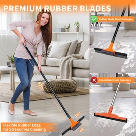 Rubber Floor Squeegee for Concrete Tile Floor, Large Water Squeegee Heavy Duty with Scrub Brush and Long Handle for Cleaning,Squeegee Broom for Window Garage Kitchen Bathroom Deck
