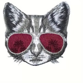 Unbranded Cute Cat with Glasses Embroidered Patch Iron-On or Sew-On for DIY Clothes Denim