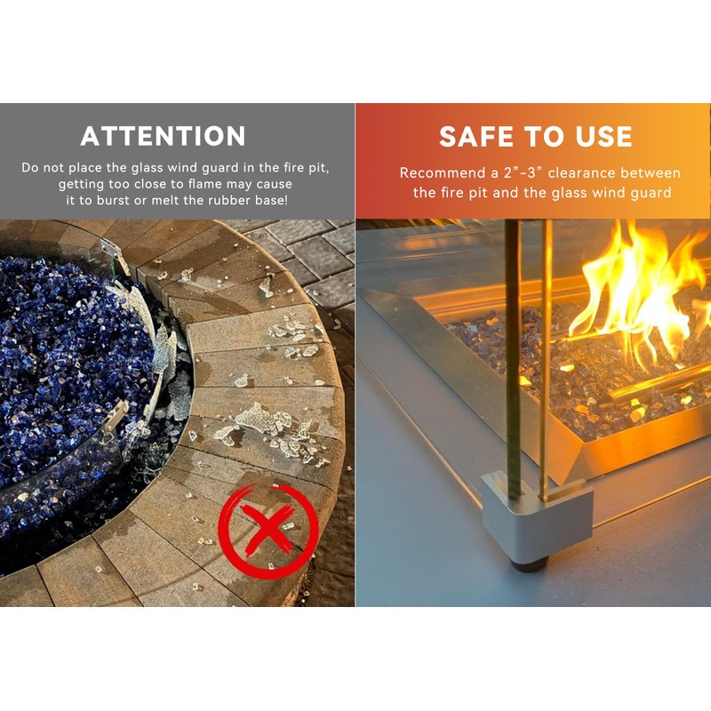 Skyflame 24 x 24 Inches Square Fire Pit Glass Wind
