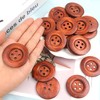 22pcs Brown Round Wood Buttons 4 Holes,Craft Buttons for Sewing