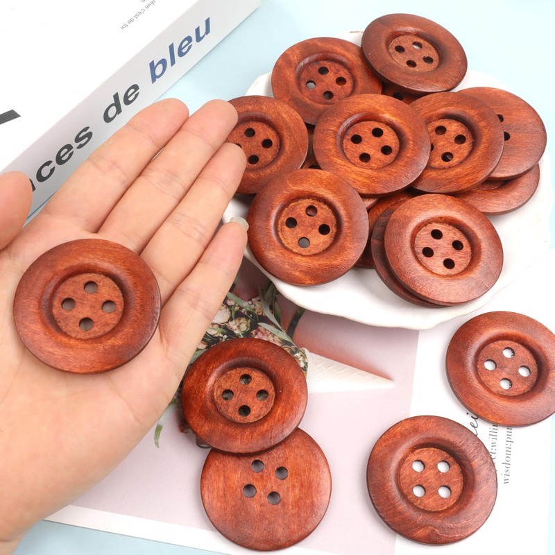 22pcs Brown Round Wood Buttons 4 Holes,Craft Buttons for Sewing