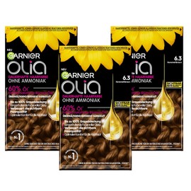 Garnier Olia 6.3 Caramel Brown Permanent Hair Colour without Ammonia, with Nourishing, Natural Oils, Full Grey Hair Coverage, Permanent Colouration