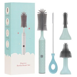 Juego de cepillos eléctricos para limpiar biberones, con cepillo para biberón, 2 cepillos para chupón, limpiador de popotes, regalo para mujeres embarazadas y nuevas mamás, azul