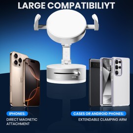 Upgraded 360° Vacuum Magnetic Clamping Phone Holder, Vacuum Suction Magnetic Phone Mount with Clamp Foldable Phone Holder for Car/Gym/Mirror/Smooth Surface, Suitable with All Smartphones (White)