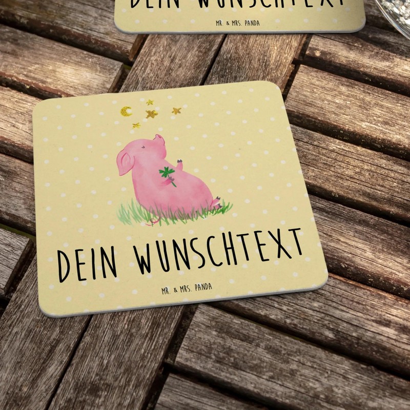 Mr. & Mrs. Panda Personalisierter Bierdeckel Schwein Glück 25er Set