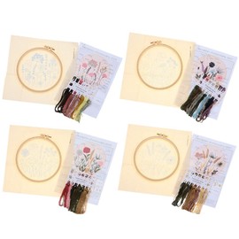diyhub 4 Pcs Stamped Kits with Cute Flowers and Plants Patterns,Embroidery Starter Kit with Embroidery Hoop and Color Threads for Beginners