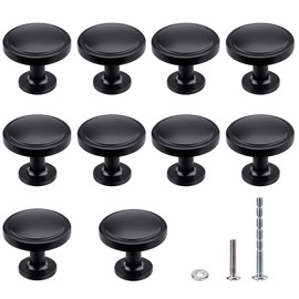 WEAVERBIRD Pack of 10 30 mm Black Furniture Knobs, Zinc Alloy Cupboard Knobs, Round Knob for Cupboard, Suitable for Furniture, Wardrobe, Chest of Drawers, with Adjustment Screw