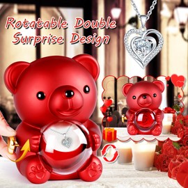 Aloskart Eternal Rose Bear Gift Box with Necklace, Eternal Rose Box, Rose Bear Women Mother's Day Gifts for Mum, Mother Gift, Mother's Day, Birthday Gift (Silver Chain)