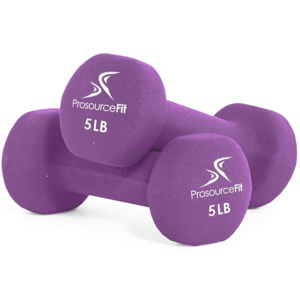 ProsourceFit Set of 2 Neoprene Dumbbell Coated for Non-Slip Grip, Purple - 5LB
