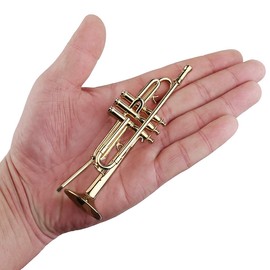 Dselvgvu Copper Miniature Trumpet with Stand and Case Mini Musical Instrument Mini Trumpet Miniature Dollhouse Model Christmas Ornament (4.65"x1.18")