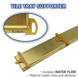 Bernkot Linear Shower Drain 36", Brushed Gold Floor Drain with Tiled Insert Grate & Hair Strainer, 304 Stainless Steel Bathroom 2-in-1 Tiled in Drain, CUPC Certified (Brushed Gold, 36'')