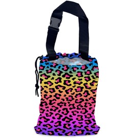 NHNXHWIA Rainbow Leopard Car Trash Bag,Neon Leopard Hanging Drawstring Car Garbage Bag, Waterproof Canvas Car Back Seat Organizer with Adjustable Buckle, for Vehicles, SUVs, Camping, Road Trips