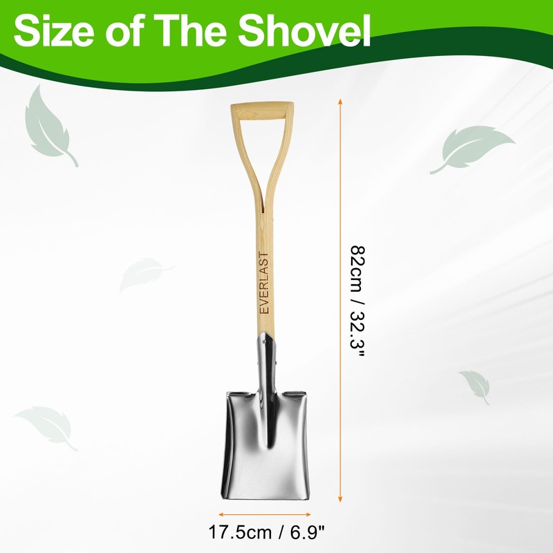 HARFINGTON Digging Shovel 32.3 x 6.9 Stainless Steel Round Spade