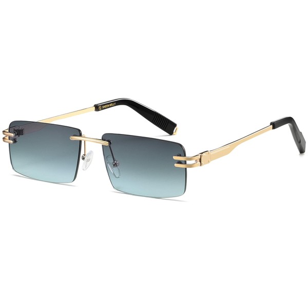 SHEEN KELLY Retro Rimless Sunglasses for Men Women Rectangle Ultra