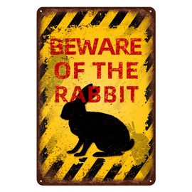 Vintage Rabbit Metal Sign Beware of Rabbit Aluminum Sign Funny Beware Animal Decor 12"x8" Inch