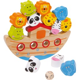 small foot 2490 wooden balancing ark game, balancing seesaw game with Noah's Ark, motoric game incl. dice, from 3 years old