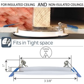 Nadair SL3-450-12WH4KBN, 3 Recessed Ultra, 12-Pack, IC Rated, Dimmable, 6W=50W, 450 Lumens, 4000K (Cool White), Large Junction Box, Quick Connect System LED Slim Panel Light, Round
