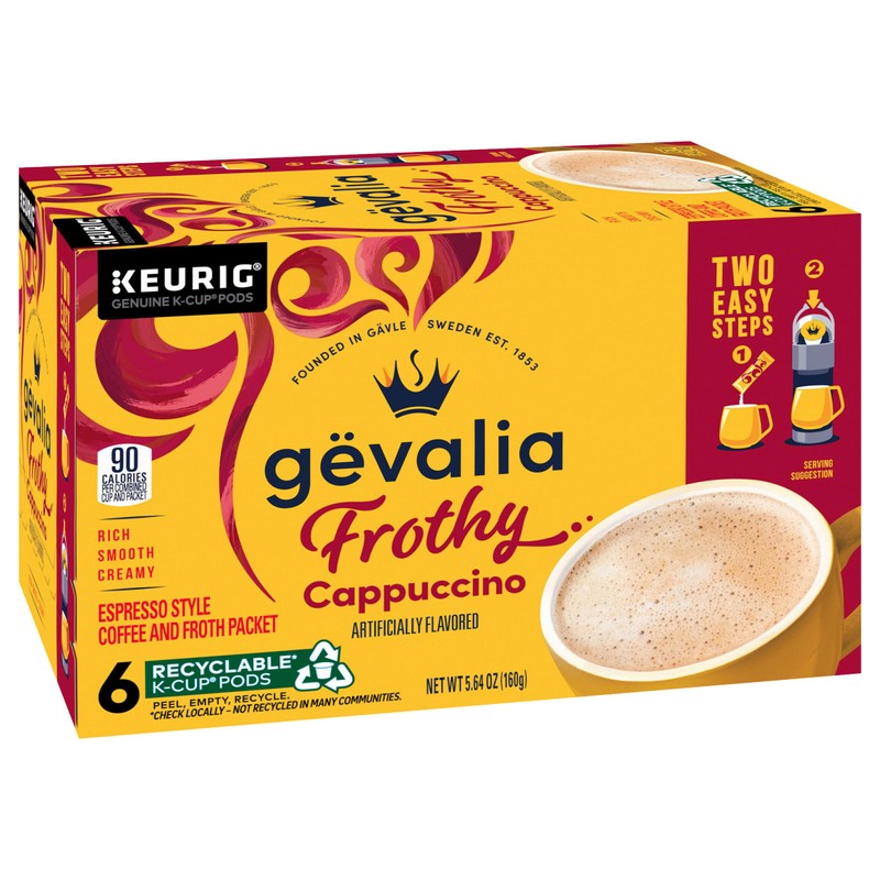 Gevalia Kaffe, 2-Step K-Cup & Froth Packets, (Cappuccino Espresso), 6