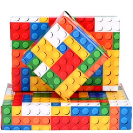 Bolsome Building Blocks Wrapping Paper Colorful Building Bricks Gift Wrap Paper for Kids for Birthday Party Craft Supplies, 19.7 x 27.6'', Folded Flat, 12 Sheet