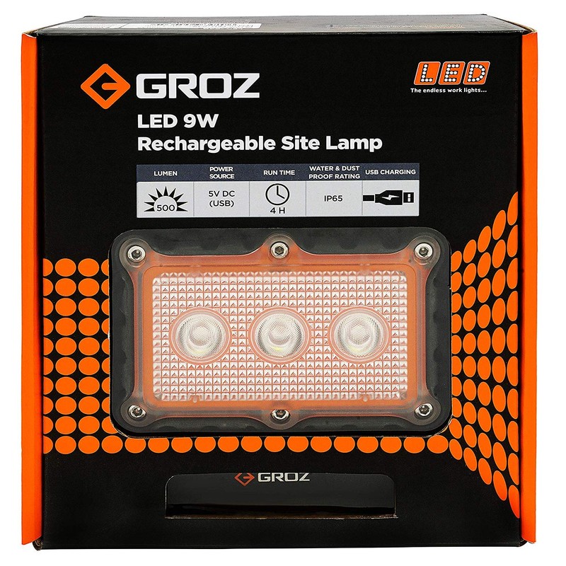 Groz 55035 LED 9W Rechargeable Site Lamp with Orange Stand