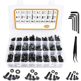 1030Pcs NUZAMAS M3 M4 M5 M6 Socket Head Cap Machine Screws Bolts Nuts Washers Assortment Kit with Hex Wrenches Class 12.9 Alloy Steel Small Metric Screws Set