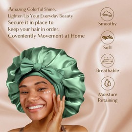 YANIBEST Silk Bonnet for Sleeping Women Satin Bonnet Double Layer Satin Lined Hair Bonnet with Tie Band Curly Hair