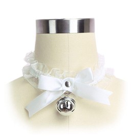SWAGPAI Lace Handmade Cosplay Choker Lolita Kitty Bell Collar Women Bow Choker Necklace (White)