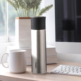Relaxdays Stainless Steel Water Bottle, 750 ml, Leak-Proof, Cold & Hot Drinks, Vacuum Insulated Flask with Cup, Silver