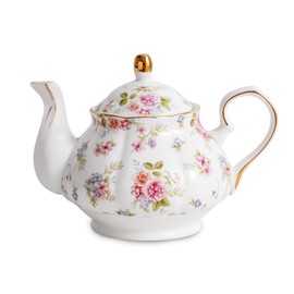 Agyiuns Flower Ceramic Teapot,22oz Porcelain Tea pot for Tea Coffee Milk for Office Home Men Women as Gift(White and small flowers)