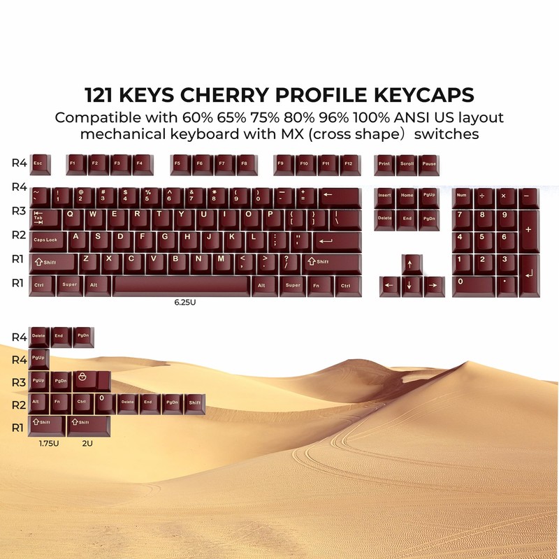 GMKWTL XVX Red Keycaps, Double Shot PBT Keycap Set 75
