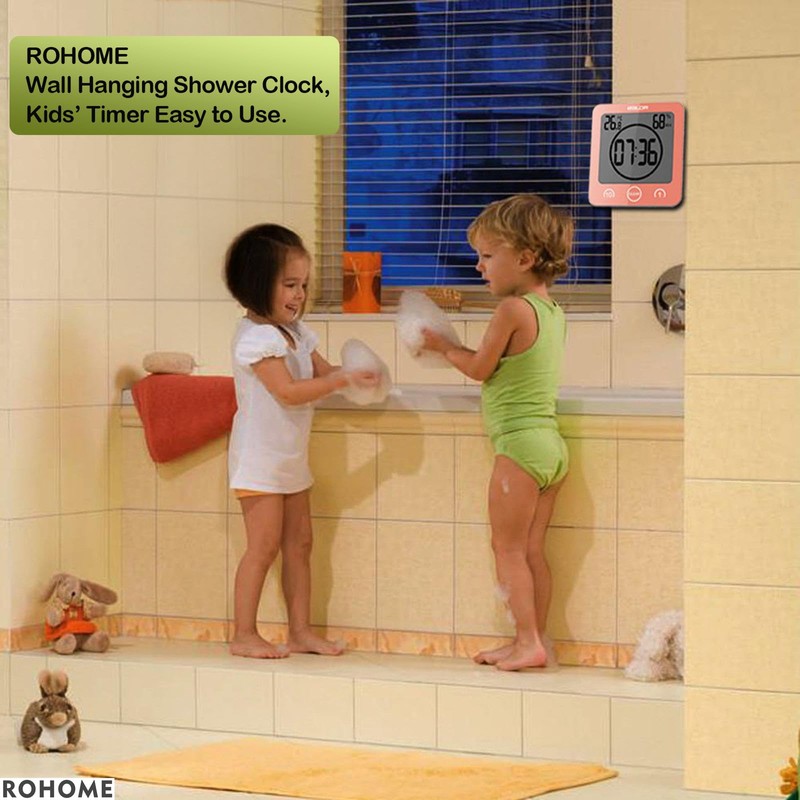 Rohome Digital Timer Waterproof Wall Clock, Kitchen Countdown Timer, Shower