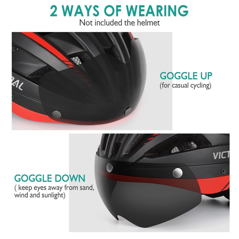 Victgoal Bike Helmet Goggles Visor Strong Magnetic Eye Shield (Black)